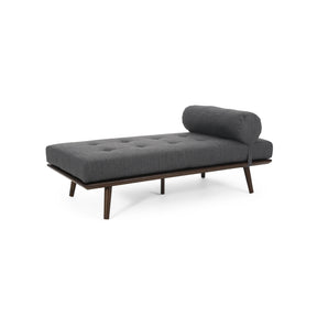 Mid-Century Button-Tufted Charcoal Fabric Chaise Lounge - Omega Lifestyles