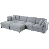 130-Inch Modular Chenille Fabric U-Shaped Sectional Sofa With Ottomans - Omega Lifestyles