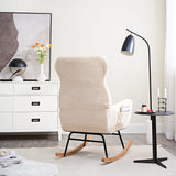 Beige Cotton Upholstered Ergonomic Rocking Chair - Omega Lifestyles
