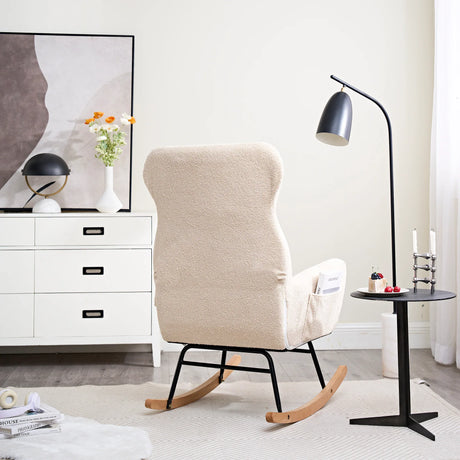 Beige Cotton Upholstered Ergonomic Rocking Chair - Omega Lifestyles