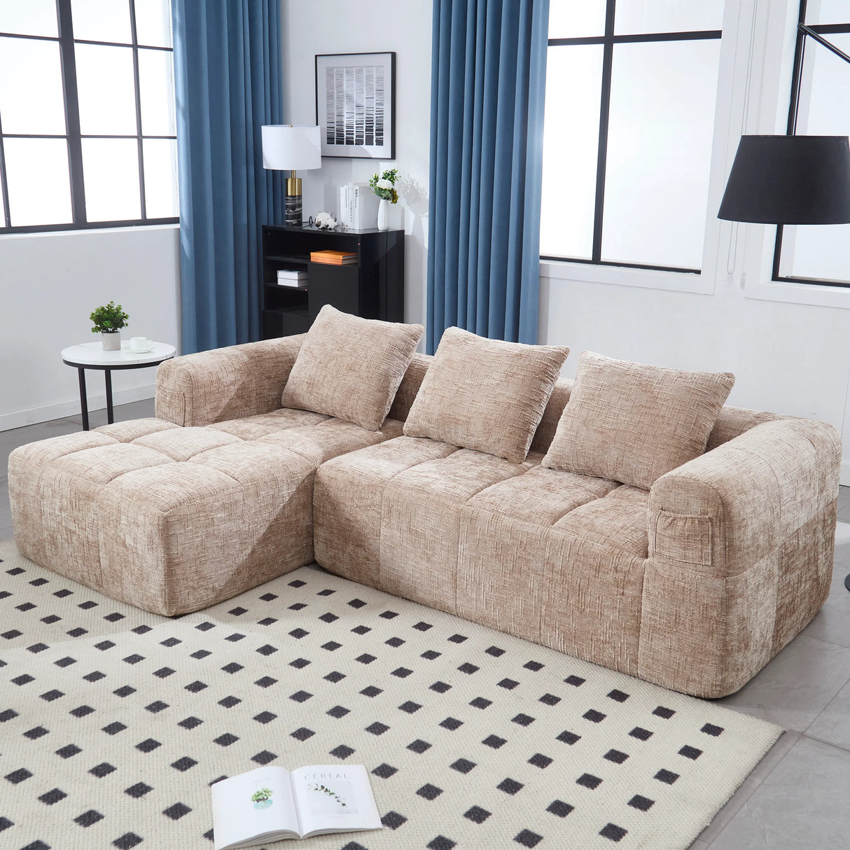 Chenille Modular 3-Seat Sectional Sofa With Side Pockets - Omega Lifestyles