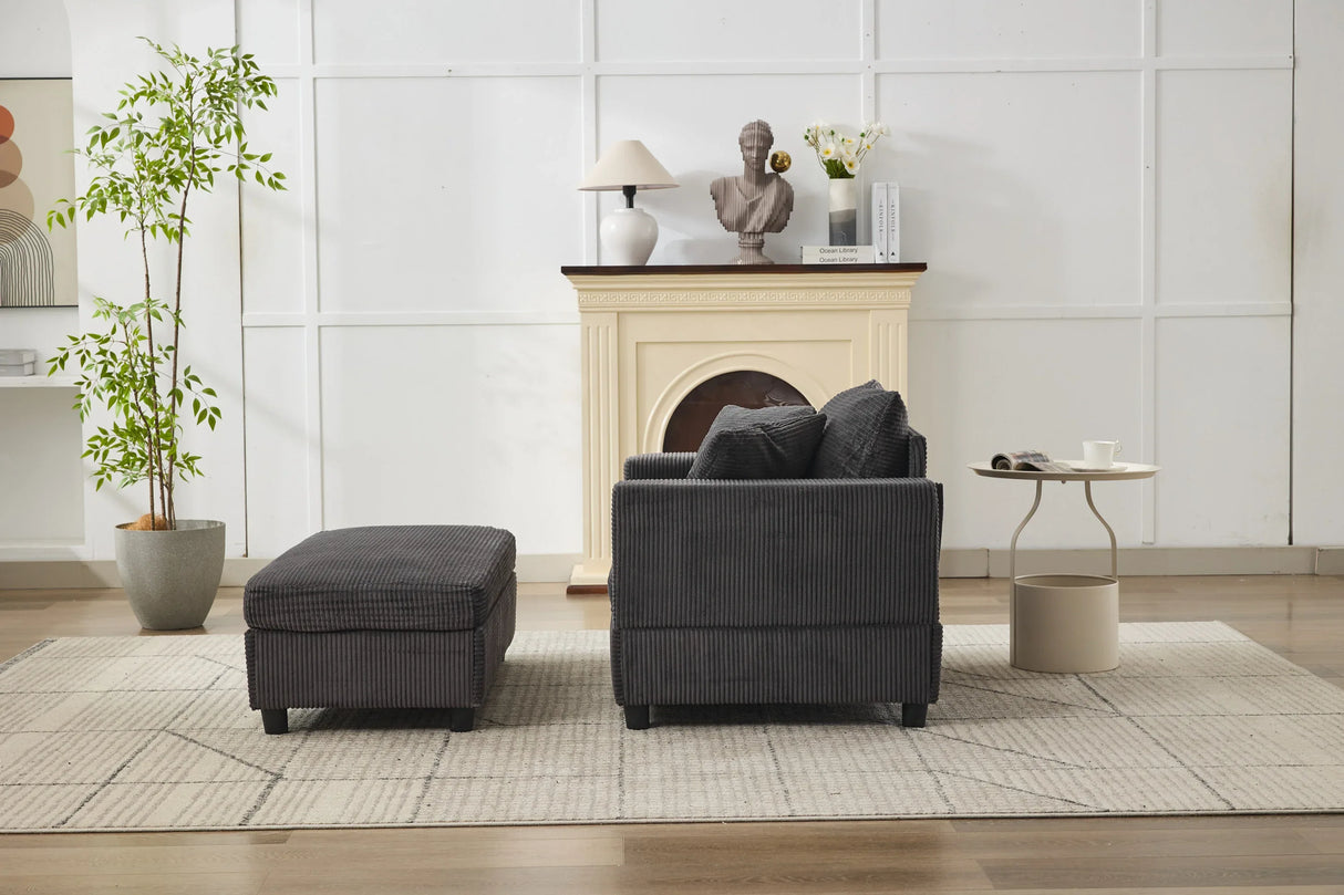 Corduroy Chaise Lounge Chair With Removable Ottoman - Omega Lifestyles