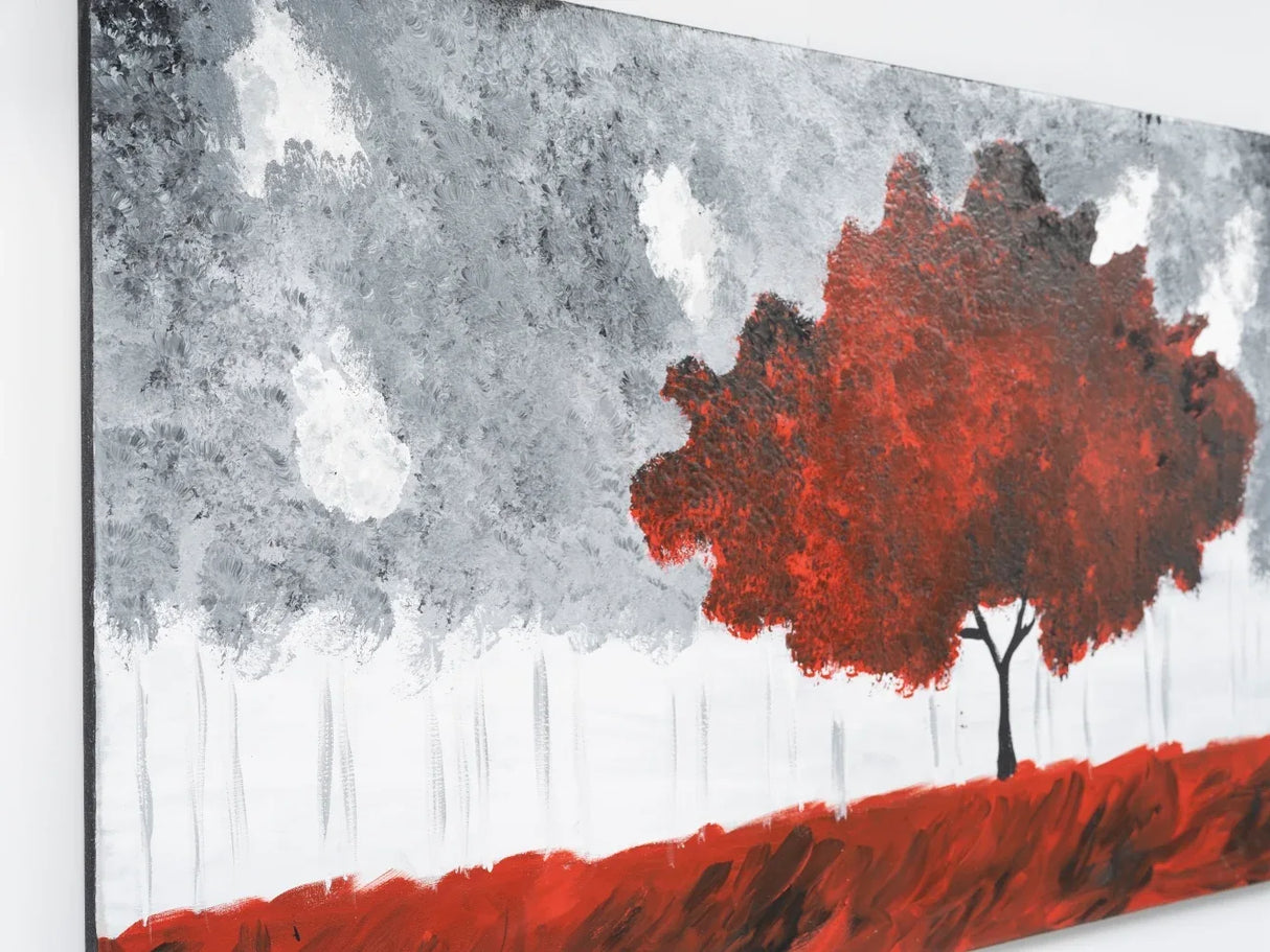 Hand-Painted Red Landscape Canvas Wall Art 47x27 Inches - Omega Lifestyles