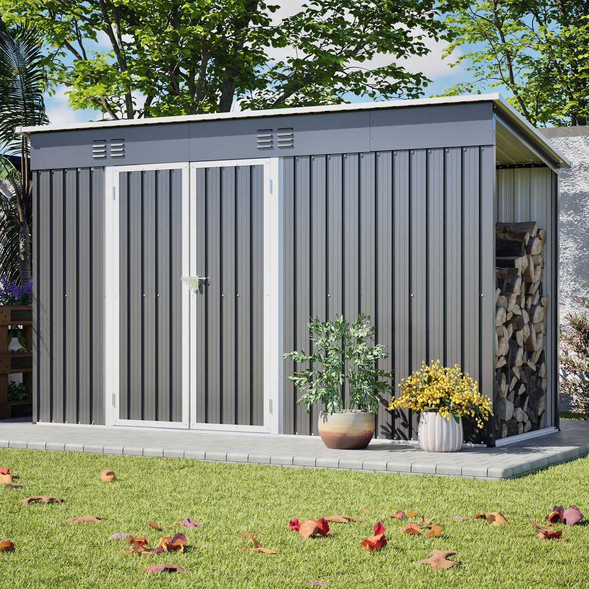 10x4 Outdoor Gray Metal Storage Shed With Lockable Door