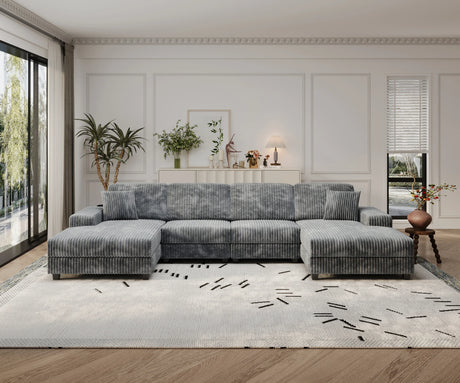 Modern Convertible U-Shaped Corduroy Fabric Sofa - Omega Lifestyles