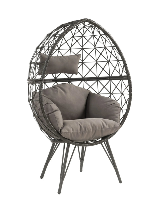 Light Gray Fabric Wicker Patio Lounge Chair With Cushion - Omega Lifestyles