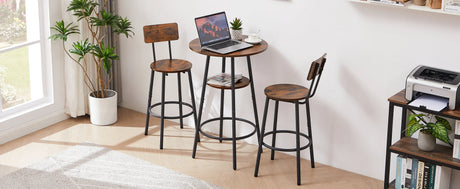 Rustic Brown Bar Table Set With Backrest Shelves - Omega Lifestyles