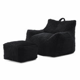 Medium-Soft Corduroy Bean Bag Chair With Footstool - Omega Lifestyles
