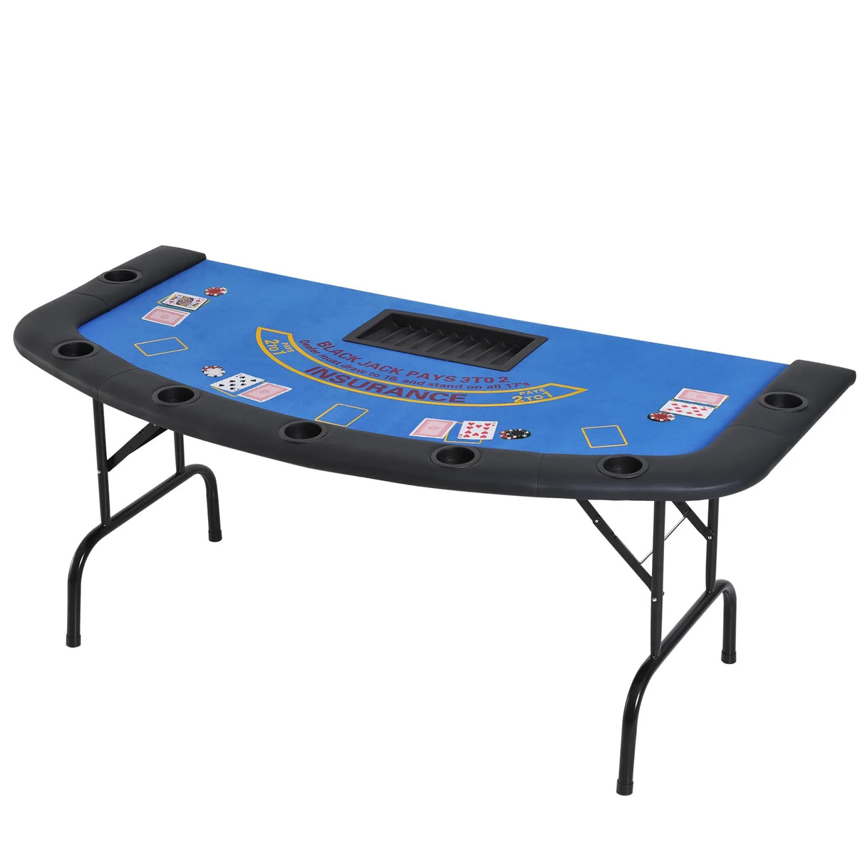 Foldable Half-Shape Blackjack Poker Table With Cup Holders - Omega Lifestyles
