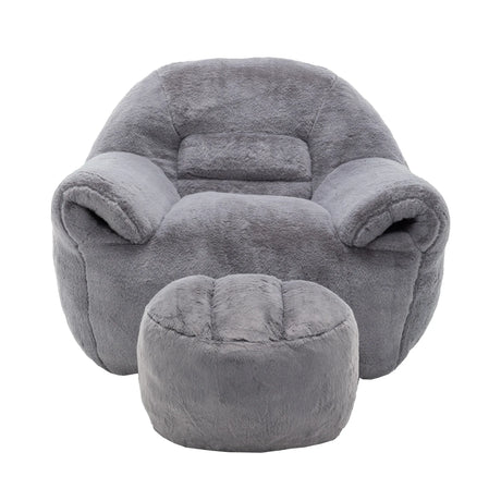 Faux Fur High-Density Foam Bean Bag Chair With Footstool - Omega Lifestyles