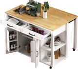 47-Inch Extendable Rubber Wood Veneer Kitchen Island - Omega Lifestyles