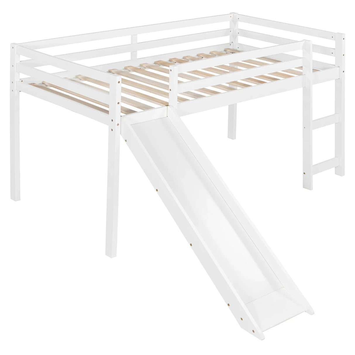 Twin Solid Wood Loft Bed With Ladder And Slide - Omega Lifestyles