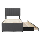 Twin Upholstered Linen Platform Bed With Trundle And Drawers - Omega Lifestyles