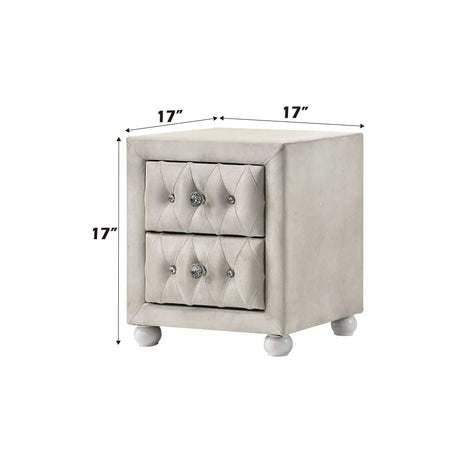 Beige Fabric Nightstand With Two Storage Drawers - Omega Lifestyles