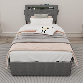 Twin Upholstered Bed Frame With Storage Drawers And USB Charging - Omega Lifestyles