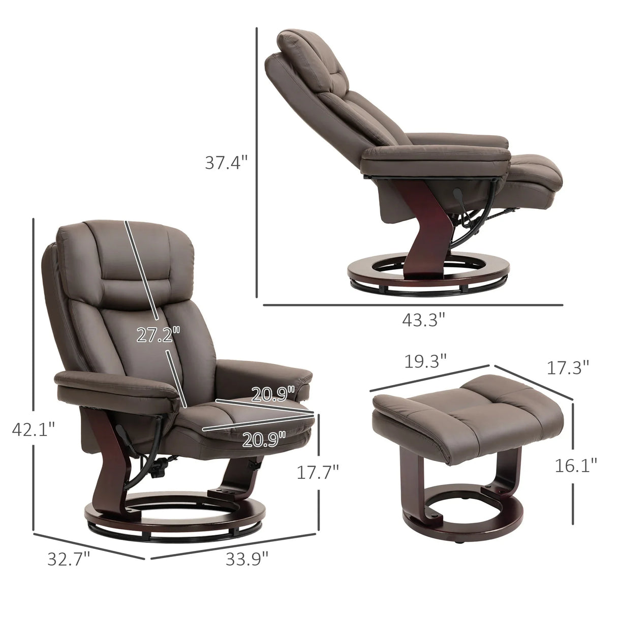 PU Leather Reclining Swivel Chair With Ottoman and Footrest - Omega Lifestyles