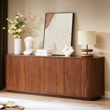 Contemporary Walnut Sideboard Cabinet With Wave Pattern