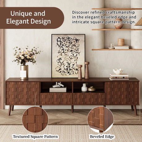 Modern Walnut 78-Inch TV Stand With Cable Management - Omega Lifestyles