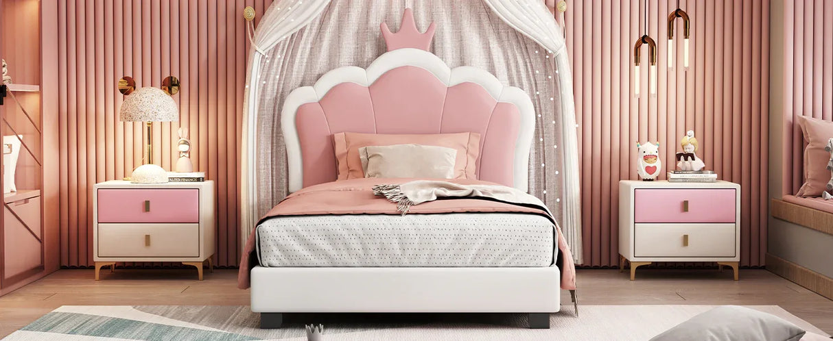 Twin Upholstered Princess Platform Bed With Crown Headboard - Omega Lifestyles