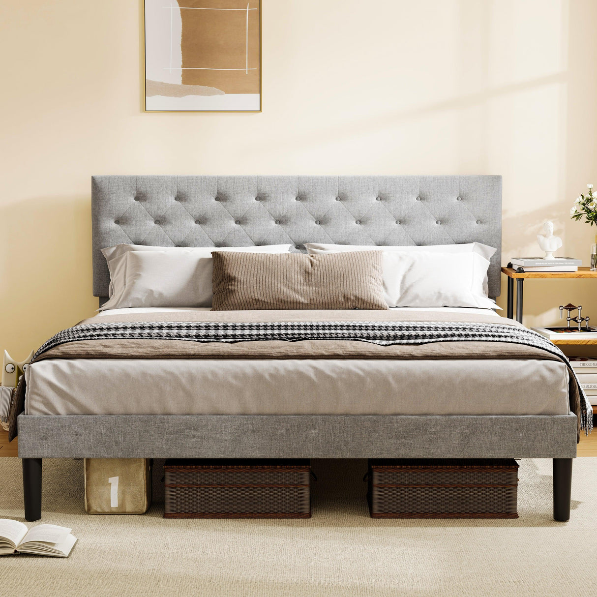Queen Modern Iron Adjustable Headboard Bed Frame - Omega Lifestyles