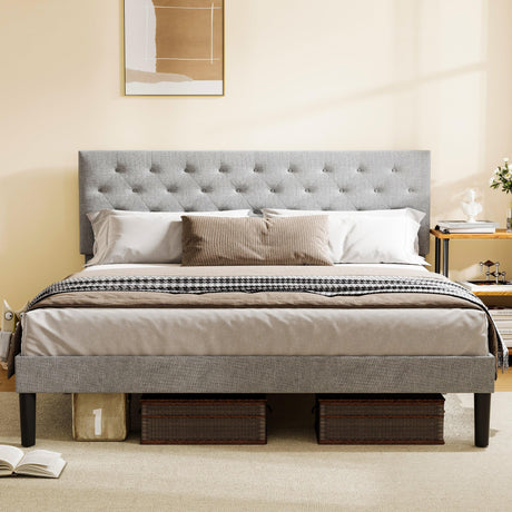 Queen Modern Iron Adjustable Headboard Bed Frame - Omega Lifestyles