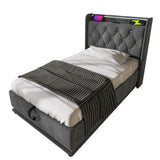 Twin Upholstered Linen Storage Bed With LED Lighting - Omega Lifestyles