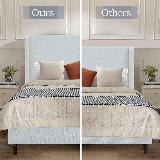 Queen Boucle Upholstered Bed Frame With Tall Headboard - Omega Lifestyles
