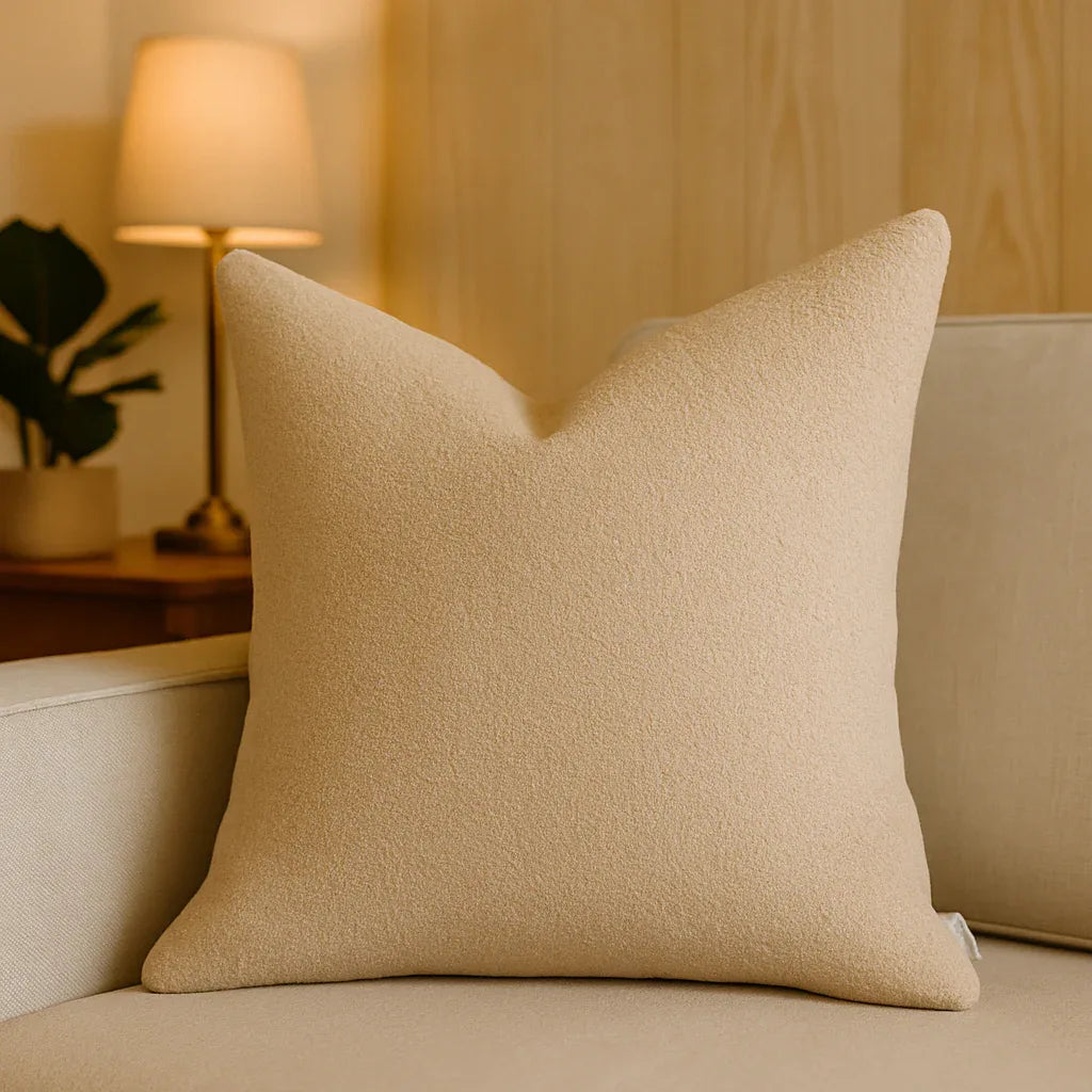 Cozy Plush Neutral Beige Bouclé Throw Pillow - Omega Lifestyles
