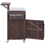 Outdoor Kitchen Island Solid Fir Wood Raised Shelf Cart - Omega Lifestyles