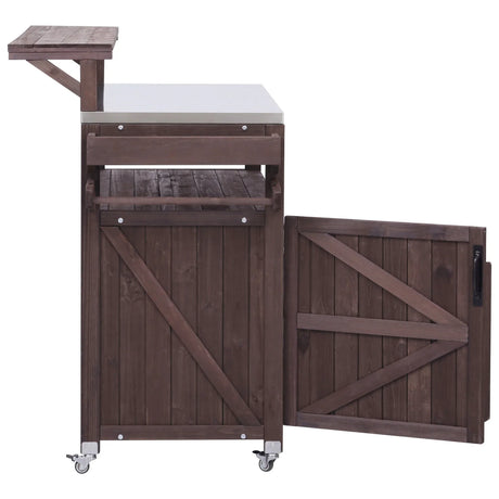 Outdoor Kitchen Island Solid Fir Wood Raised Shelf Cart - Omega Lifestyles