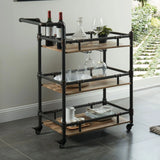 Industrial Style Metal Frame 3-Tier Oak Serving Cart - Omega Lifestyles