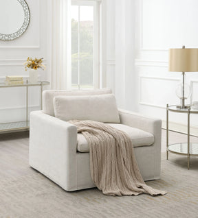 Ivory Fabric Swivel Chair With Toss Pillow - Omega Lifestyles