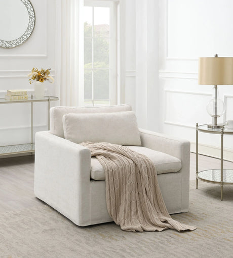 Ivory Fabric Swivel Chair With Toss Pillow - Omega Lifestyles