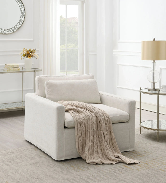 Ivory Fabric Swivel Chair With Toss Pillow - Omega Lifestyles