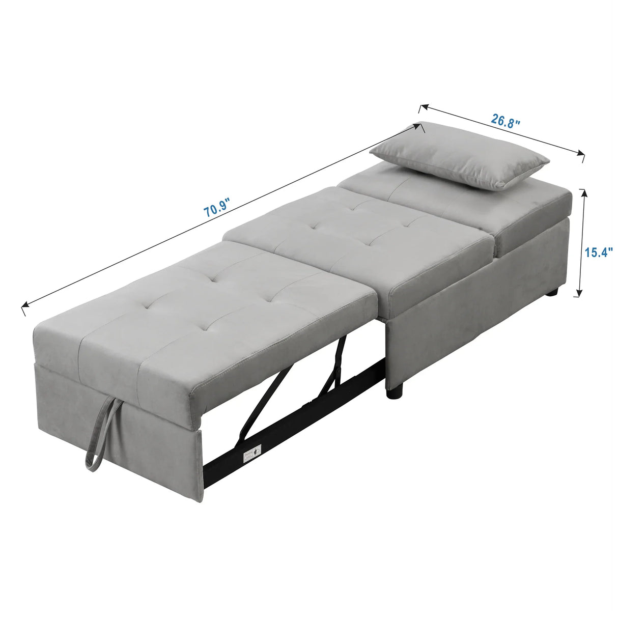 Multifunctional Gray Velvet Folding Ottoman Sofa Bed - Omega Lifestyles