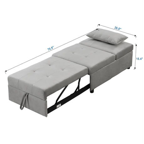 Multifunctional Gray Velvet Folding Ottoman Sofa Bed - Omega Lifestyles