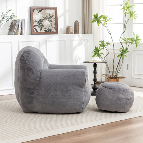 Faux Fur High-Density Foam Bean Bag Chair With Footstool - Omega Lifestyles