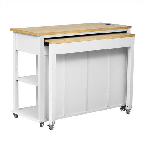 47-Inch Extendable Rubber Wood Veneer Kitchen Island - Omega Lifestyles