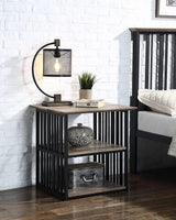 Industrial Black Oak Metal Nightstand With Open Storage - Omega Lifestyles