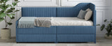 Twin L-Shaped Upholstered Corduroy Daybed With Drawers - Omega Lifestyles