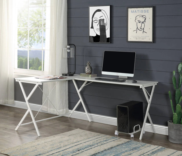 White Metal Wood L-Shaped Corner Computer Desk - Omega Lifestyles