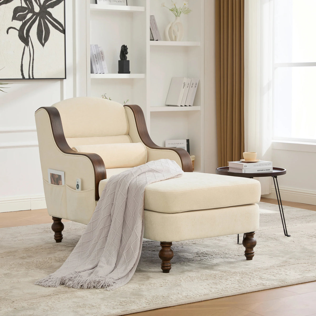 Beige Chenille Upholstered Wide Seat Lounge Chair - Omega Lifestyles
