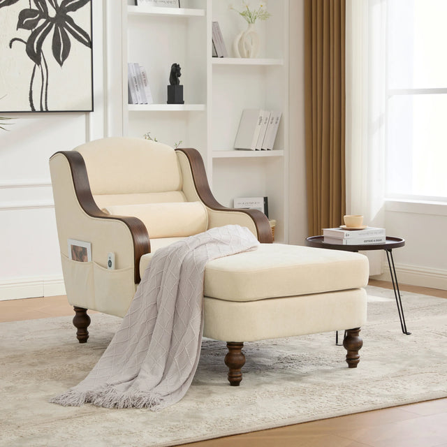 Beige Chenille Upholstered Wide Seat Lounge Chair - Omega Lifestyles