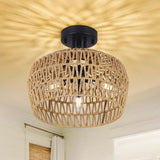 Boho Rattan 3-Light Semi Flush Mount Ceiling Light