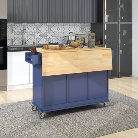 Rolling Mobile Kitchen Island With Solid Wood Top And Storage - Omega Lifestyles