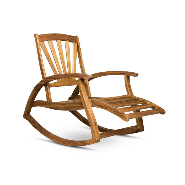 Outdoor Acacia Wood Rocking Chair With Retractable Footrest - Omega Lifestyles