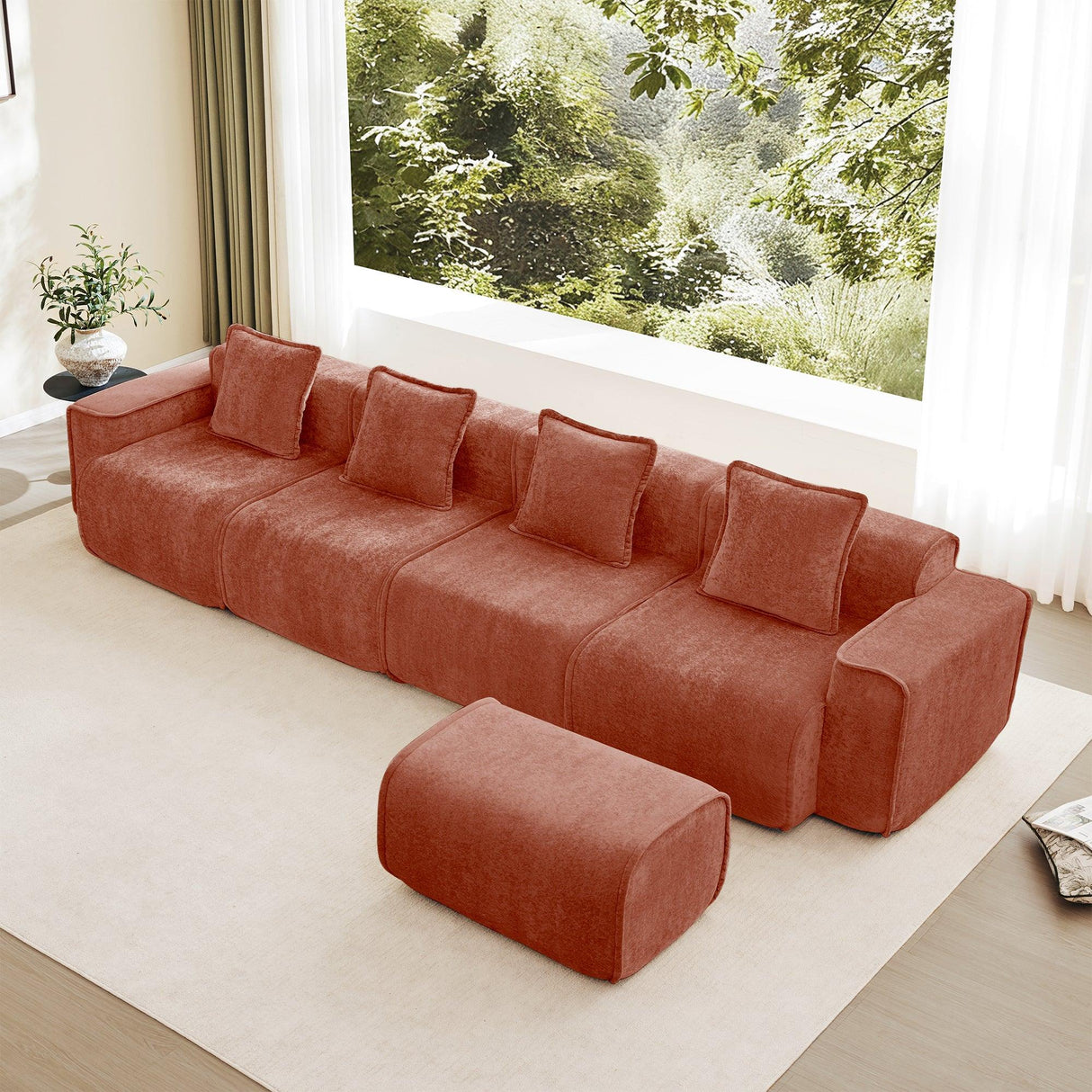 Modular Velvet Boneless 4-Seat L Shape Sectional Sofa - Omega Lifestyles