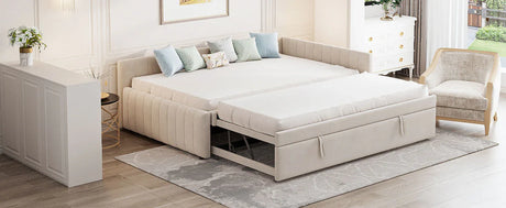 Full Upholstered L-Shaped Daybed With Twin Trundle - Omega Lifestyles