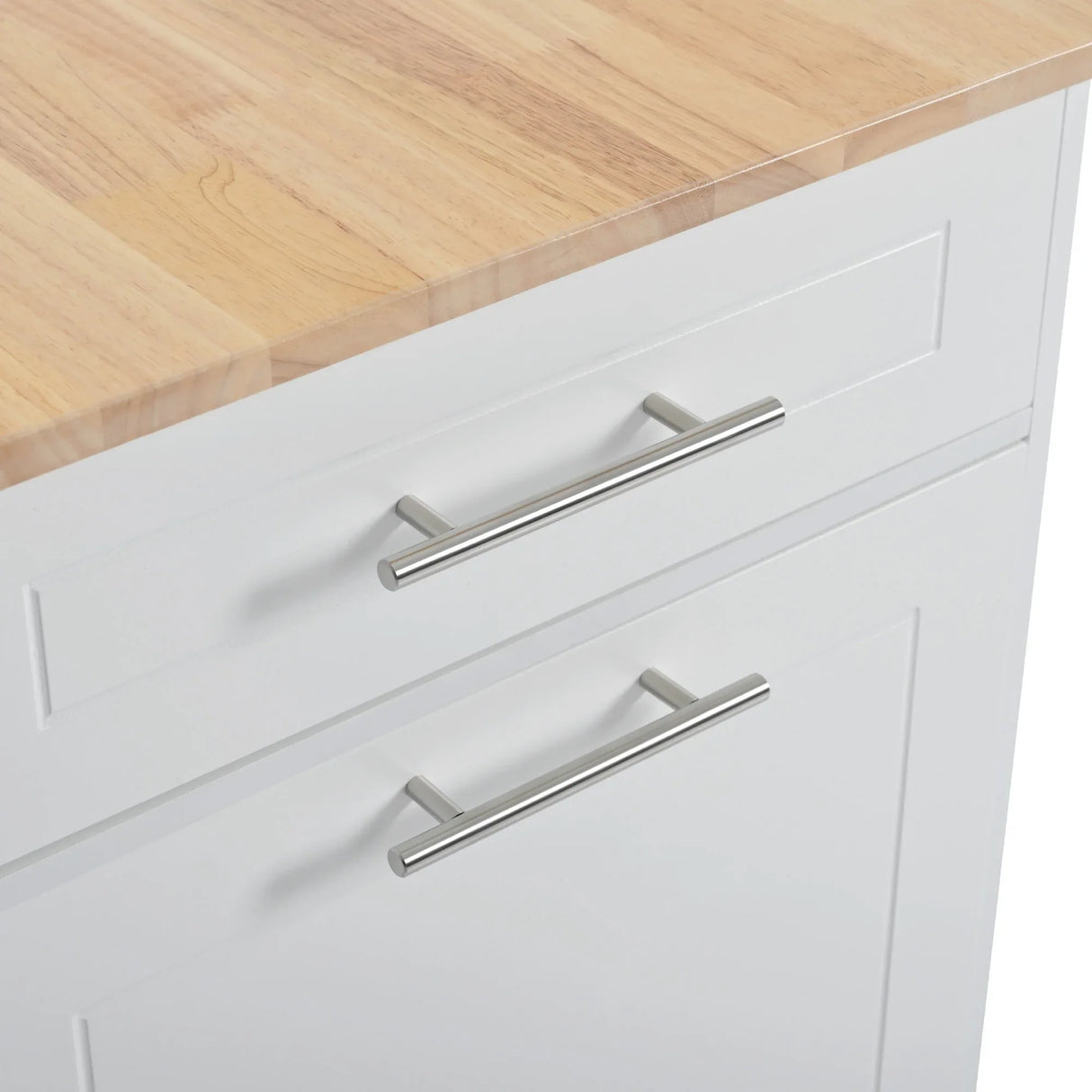 Fluted Rubber Wood Kitchen Island With Tilt-Out Trash Can - Omega Lifestyles