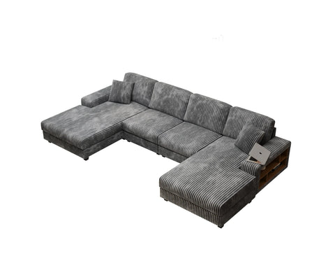 Modern Convertible U-Shaped Corduroy Fabric Sofa - Omega Lifestyles